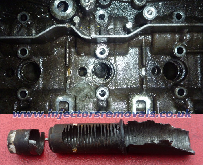 Snapped and drilled injector removed from
                Renault Trafic with 2.0 engine